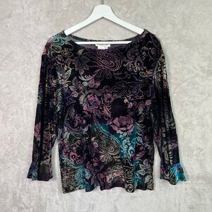 Vintage Y2K Coldwater Creek Velvet Burnout Top Floral Paisley Fairy Whimsigoth L